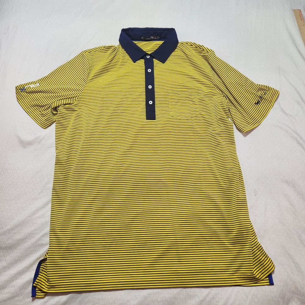 Ralph Lauren RLX Men's Polo Golf Shirt Yellow Blue Stripes XL Wicking